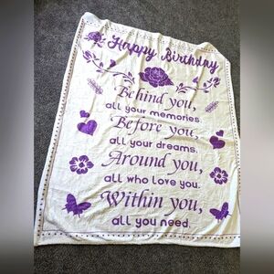 NWOT White/ Purple Soft Birthday Blanket